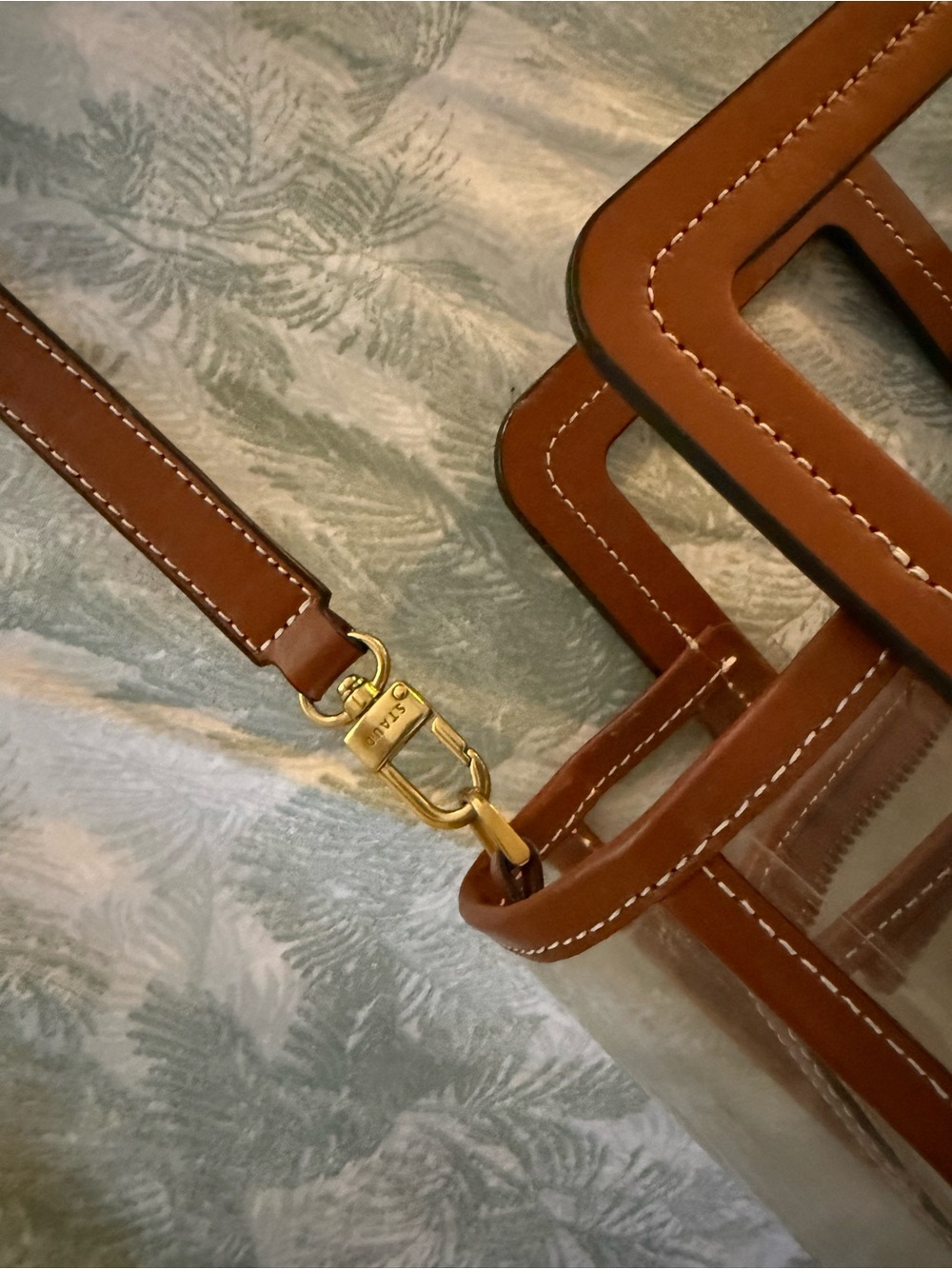 STAUD Clear Crossbody with Brown Leather Trim & Square Handle - Picture 6 of 8